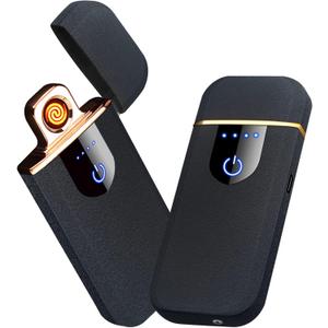 Electronic Lighter, Smart Electric Lighter, Mini USB Rechargeable Lighter Touch Double-Sided Ignition Windproof Flameless Lighter Lightweight Plasma Lighter with Battery Indicator (Black)
