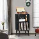 Lerliuo Record Player Stand, Black Turntable Stand Holds up to 160 Albums, Mid-Century Vinyl Storage Cabinet Table with Solid Wood Legs, Record Player Holder Dispaly Shelf for Bedroom Living Room, 18.1 X 15.7 X 34.2