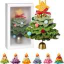 JSSTEM Handmade Crochet Christmas Tree, Hand-Knitted Ornaments Car Pendant with Bells, Stars, Bows & Pom Poms, Cotton Xmas Decor for Holiday Tree, Festive Gift, Home, Car and Party Decor, Green