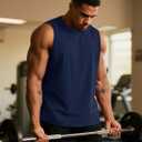 TACVASEN Tank Top for Men Moisture Wicking Cotton Sleeveless Shirts Muscle Gym Workout Causal Summer Tank Tops (Blue, XXL)