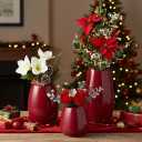 hjn Ceramic Vase Set of 3 Red Flower Vase for Home Decor, Modern Decorative Vase for Flowers Vases for Your Ideal Shelf Decor/Table/Living Room/Kitchen/Office-Red…