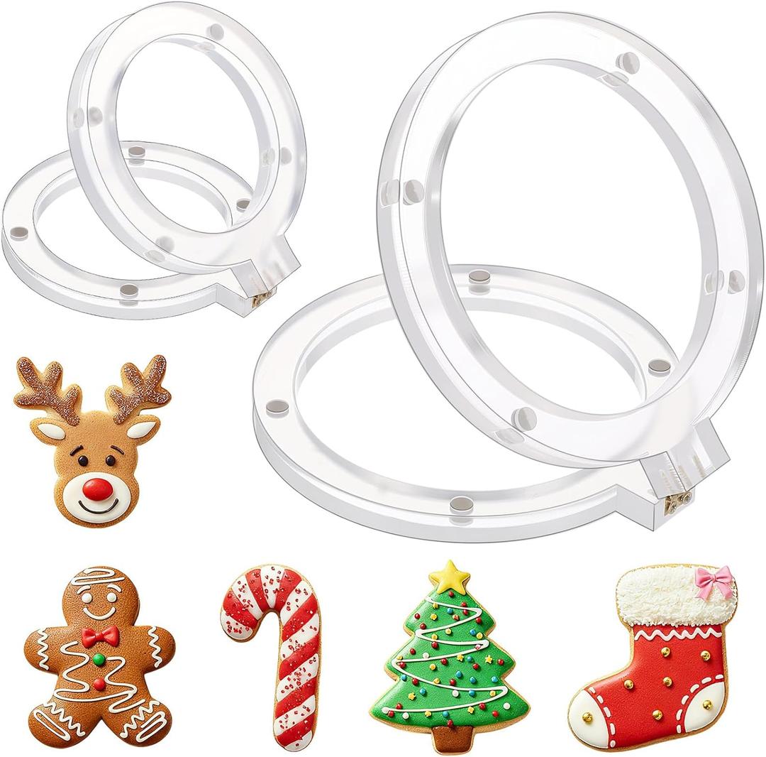 Gejoy 2 Pcs Acrylic Cookie Stencil Holder 3.8'' x 3.8'' and 3'' x 3'' Round Magnetic Cookie Stencil Frame for Royal Icing Sugar Airbrush Painting Stencils Decorating Baking Tools Stencils Helper