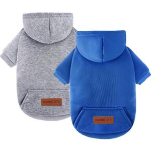 2 Pack Dog Hoodie Warm Hood Dog Sweater Cold Weather Small Dogs Sweatshirt Comfort Pet Clothes for Dogs with Pockets Cats Chihuahua Clothes for Male Female Girl Boy Sporty Daily Wear (XXS (Back: 5.9", Chest: 10.6"), Dark Blue+Grey)