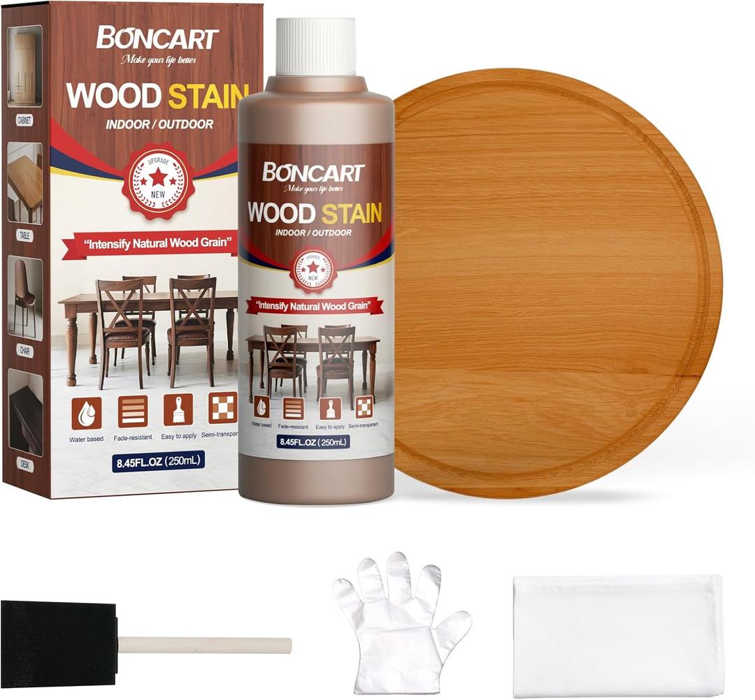 Boncart Water-Based Wood Stain, 8.45FL.OZ/250mL Stain for Wood, Suitable for Staining Indoor and Outdoor Wooden Items and Furniture, Non-Toxic, Multiple Finishes (Teak)