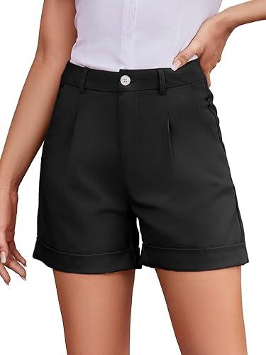 Women Dress Shorts Womens Shorts Dressy Casual High Waisted Shorts for Ladies Cuffed Hem (XXL, Black)