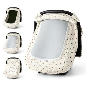 Muslin Cotton Car Seat Cover Baby, Universal Fit Carseat Cover for Baby, Infant Car Seat Cover with Mesh Peep Window, Baby Car Seat Cover for Carrier, Stroller, High Chair, Shopping Cart (Heart)