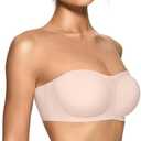 OEAK Womens Strapless Bras Jelly Push Up Bandeau Bra Non Slip Wireless Supportive Padded Bras Seamless Comfortable Tube Bra, L