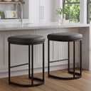 Bar Stools Set of 2, 26'' Counter Height Bar Stools with Faux Leather Upholstery, Modern Backless Barstools with Metal Frame for Kitchen Island, Black