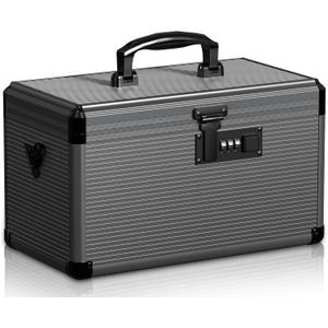 Medicine Lock Box with Code, Locking Medicine Box with Removable Tray & Pocket Bag, Portable First Aid Box for Home, 14 * 8.85 * 7.5 Inch (Black)