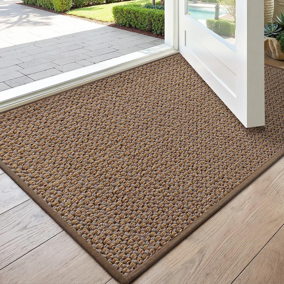 DEXI Indoor Door Mat for Entryway, 24x36 Inside Entry Mats Non Slip, Washable Low Profile Front Entrance Doormat Dirt Trapper for House Floor Patio Backdoor, Beige