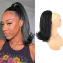 Drawstring Ponytail Extension for Black Women 14 Inch Yaki Kinky Straight Ponytail Flick Style Hairpiece Synthetic Natural Black Rafabcici