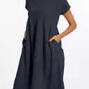 Women's Dress 2024 Casual Summer Cotton Dress with Pockets Short Sleeve Loose Midi Shirt Dress