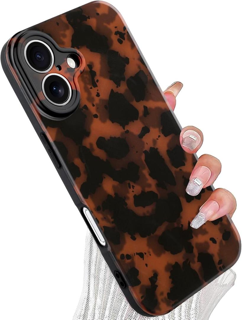 Wlxee Phone Case for iPhone 16 Case Lightweight Tortoiseshell TPU Slim Phone Cover for Women Girls Grily Brown Shockproof Phone Cover for iPhone 16, Tortoise Print
