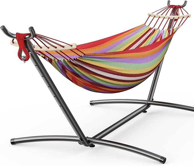 Threshold Double Hammock with Space-Saving Steel Stand, 2 Person Heavy-Duty Hammock for Garden, Yard or Outdoor, 600lbs Capacity, Wide Blue