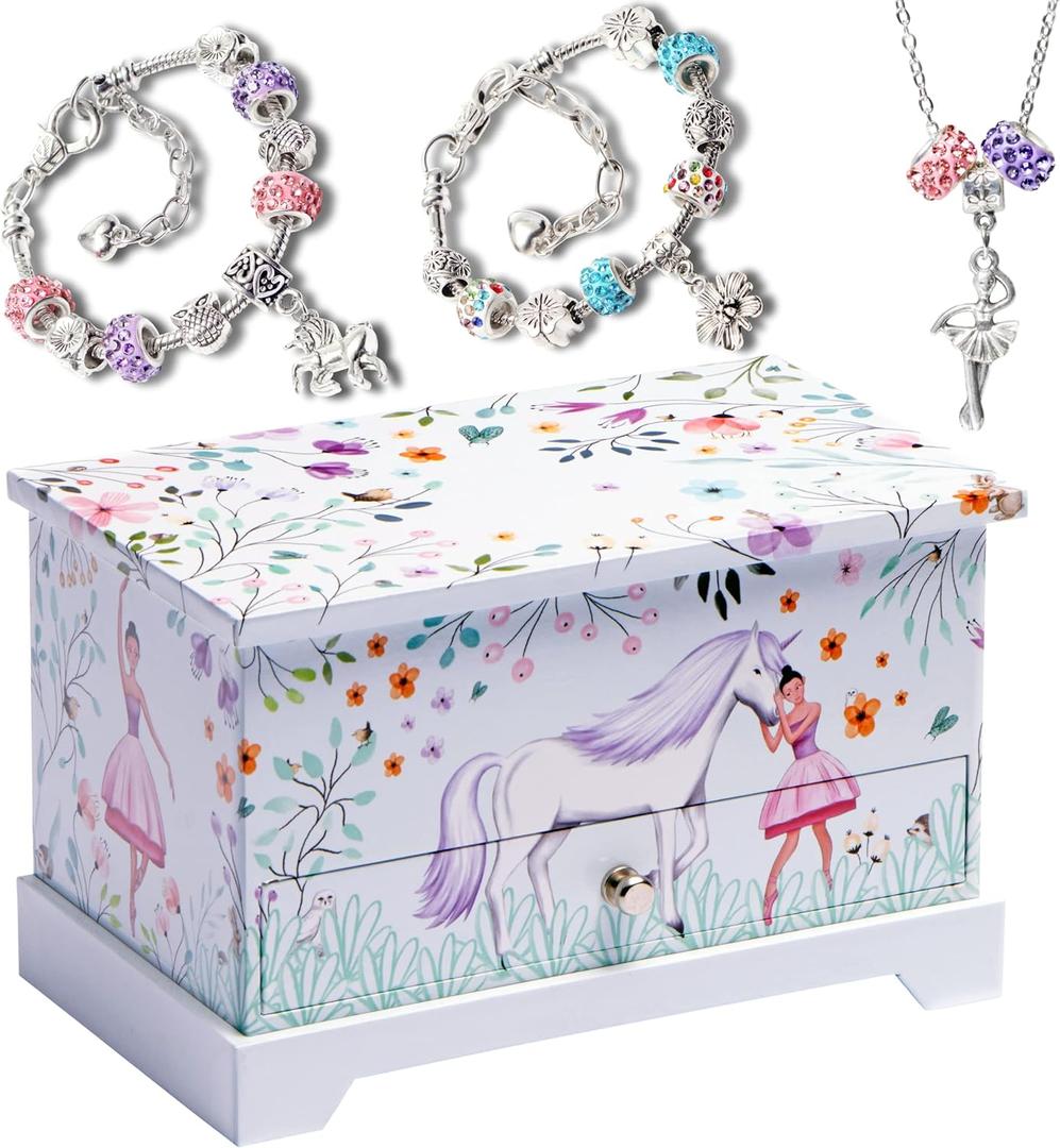 ABI + OLIE Ballerina Unicorn Kids Jewelry Box for Girls & Little Girls Jewelry Box Organizer - A unicorn music box gift