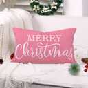 2 x Pink Christmas Lumbar Pillow Cover 12x20 Inches for Xmas Decorations Merry Christmas Throw Pillow Covers Winter Holiday Cushion Case Decoration for Sofa Couch