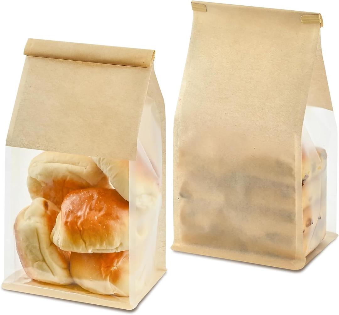 50 PCS Bread Bags for Homemade Breads, 11 x 5.1 x 3.9 Inches Bakery Bags with Tin Tie Tab Lock, Cookie Bags with Window for Pastry Bagel Packaging