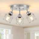Baocuz 3-Light Brushed Nickel Semi Flush Mount Ceiling Light, Adjustable Kitchen Light Fixtures Ceiling Mount E26 Base Multi-Directional Silver Ceiling Spot Lights for Hallway Farmhouse Foyer
