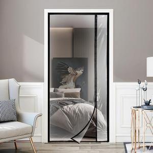 Transparent Reversible Left or Right Side Opening Insulated Door Curtain, Magnetic Thermal Door Cover Self-Closing Screen Door for Kitchen, Bedroom, Air Conditioner Room, Fits Doors up to 36" x 82"