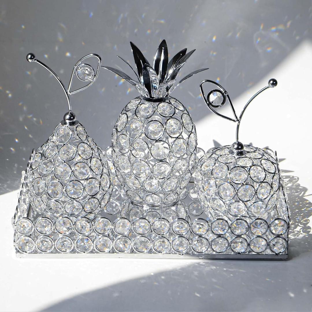 Elegant Decorative Trays & Crystal Fruit 4-Piece Set, Crystal Tea Light Holder - Wedding Centerpieces for Holidays, Home Table Decorations, Fruit Displays and Candle Holders (Silver, Set of Four)