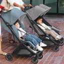 UPPAbaby Minu Duo Side-by-Side Double Stroller - Lightweight + Compact Design for Travel - Easy Fold- From Birth to Toddler - Independent Recline -Greyson(Charcoal Mlange/Carbon Frame/Saddle Leather)