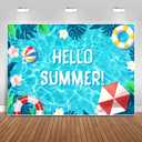 Sensfun Hello Summer Pool Party Backdrop Tropical Swimming Ring Balls Hawaiian Birthday Photography Background Boy Girls Baby Shower Party Supplies Aloha Luau Decorations Banner Photobooth Props 7x5ft