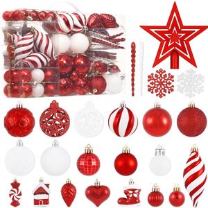 128 Pcs Christmas Ball Ornaments Set - Shatterproof Plastic Red Christmas Tree Balls for Tree Decor, Holiday, Wedding, Party