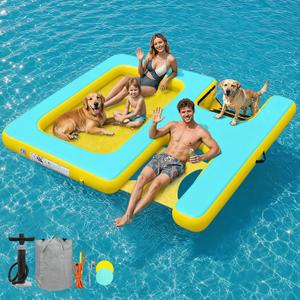 Inflatable Floating Dock, 8FT x 6FT, Mint Green/Yellow
