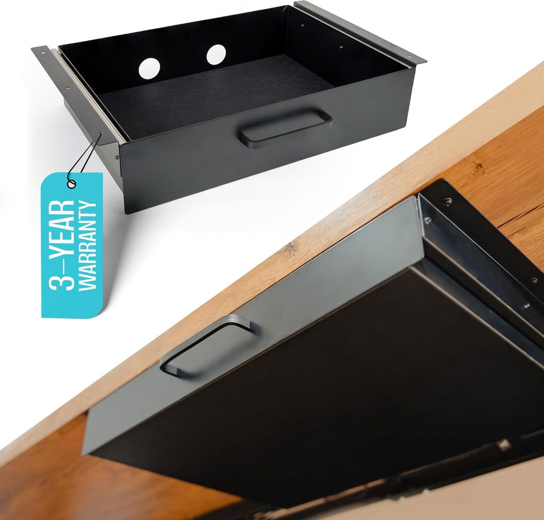 Storage Drawer - Carbon Steel Underdesk Drawer Slide Out, 17.7 x 12 x 4 in, Matte Black - Premium Quality, Ergonomic Organization, Cable Management, Versatile Sizes, Luxe Extras (Large)