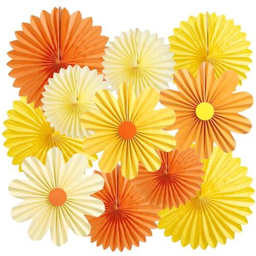 11PCS Paper Flowers Decorations for Wall Daisy Paper Fans Classroom Decoration Paper Orange Backdrop Decor Hanging Paper Fans for Birthday Baby Shower Indoor Spring Deco