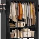 Wardrobe Closet, Quick and Easy Assembly, Black Large Capacity Portable Closet with 3 Hanging Rods 6 Storage Shelves and 8 Side Pockets, Clothes Rack with Cover, for Bedroom and Living Room (50 Inch)