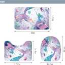 Riyidecor Mermaid 4Pcs Bathroom Shower Curtain Sets Cute Girls Kids Ocean Bathroom Decor Set with Rugs and Accessories Green Purple Fish Coral Toilet Lid Rug, Contour and Bath Mat with 12 Hooks