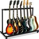 AODSK 7 Multi Guitar Stand Rack with Folding Design, Multiple Guitars Stand, Portable Black Guitar Holder, Black Guitar Display Holder for Guitar & Bass, Studio & Home (7 Guitars)