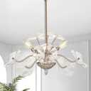 Luvkczc Modern Brushed Nickel Chandelier,Vintage Flower Glass Pendant Light Fixture,Mid Century Ceiling Light Fixture for Dining Room, Kitchen, Living Room, Bedroom Hallway Porch,3 Lights