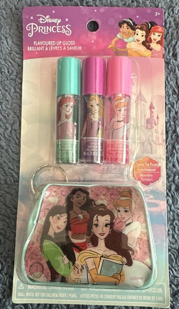 Disney Princess Set Lip Gloss 3 Pack W/Bonus Pouch