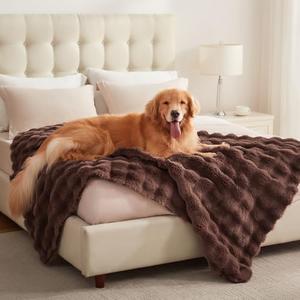 Waterproof Pet Blanket Faux Fur Throw Blankets for Large Dogs Bed Cover Thick Reversible Puppy Couch Protector Plush Fluffy Brown (35"x50",Pack of 1)