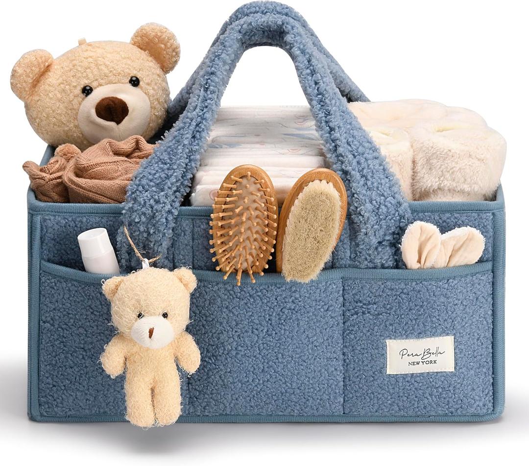 PeraBella Baby Diaper Caddy Organizer with Handle, Boy & Girl Shower Gift Basket, Portable Diaper Storage Basket Bin for Wipes, Newborn Baby Essentials Registry Search Must Haves, Car Caddy Organizer (X-Large, Royal Blue)