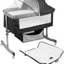 Rodiuiu 4 in 1 Baby Bassinet with Wheels Brakes, Oversized Diaper Station Scicntifc 6-Spccd adiustmcnt Level Portable Baby Crib with Mosquito Net, Convertible Cradle Black