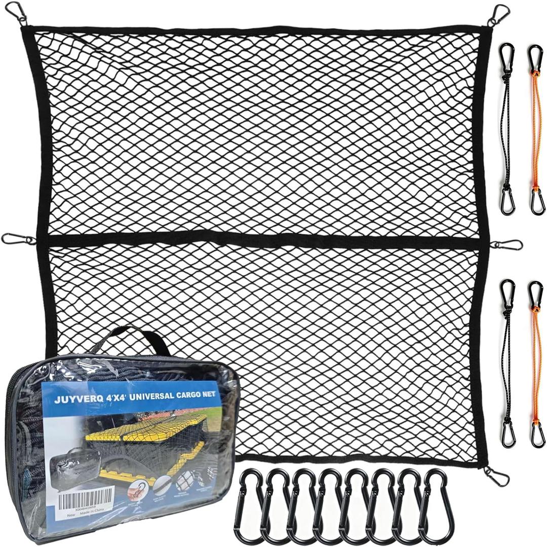 JuyVerq Cargo Net for Pickup Truck Bed, Highly Elastic Truck Bed Cargo Net, 4' X 4' Stretchable to 8' X 8', Cargo Mesh Organizer, for Daily Light Loads of Trucks