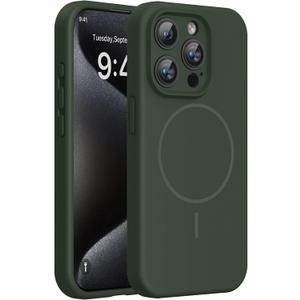 Miracase Magnetic for iPhone 15 Pro Case, [Soft Anti-Scratch Microfiber Lining], Compatible with MagSafe, Liquid Silicone Shockproof Drop Protection Phone Case for 15 Pro, Dark Green
