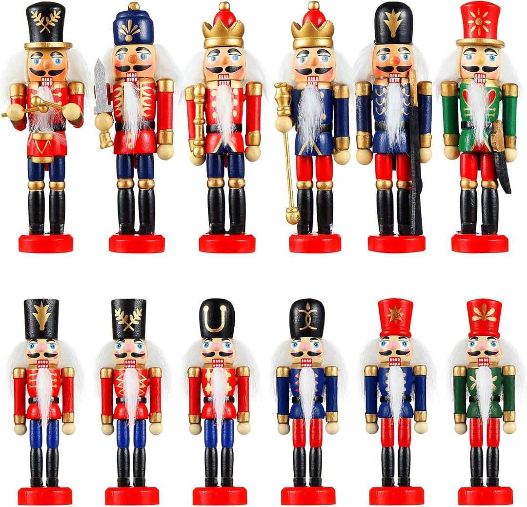 Aoriher 12 Pcs Christmas Nutcracker Ornament Small Wooden Soldier Hanging Decorations Nutcracker Figure Ornament for Christmas Tree Figure Decoration Gift