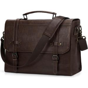 RAINSMORE Mens Messenger Bag 18 Inch Waterproof Vintage Leather Laptop Briefcase Large Laptop Bag Satchel Bag Computer Shoulder Bag for Office Business Travel College,Coffee