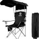 Camping Chair, Oversized Folding Chair with Canopy, Portable Outdoor Chair with Arms, Cup Holder and Carry Bag for Camping, Fishing, Beach, and Sports, Black