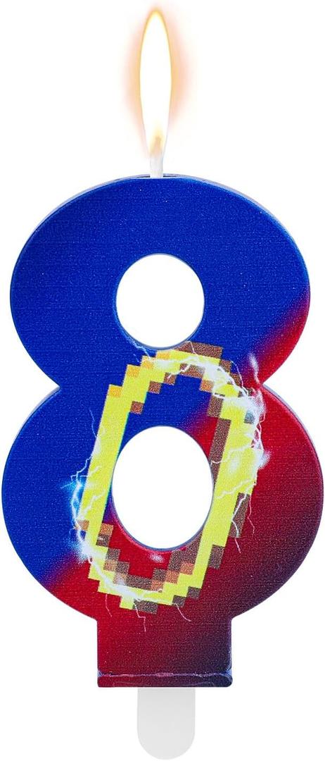 Cartoon Birthday Candle, Blue & Gold Ring Print Happy Birthday Number Candle Cake Topper Ideal Cake Decorations and Cartoon Themed Party Favors and Supplies(Number 8)