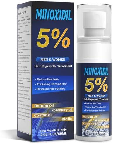 5% Minoxidil for Men and Women, Hair Growth Biotin Serum with Batana and Rosemary for Hair beard Regrowth Treatments, Extra Strength Hair Loss Solution to Regrow Thicker, 2.02FL OZ