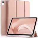 Akkerds Compatible with iPad (A16) 11th Generation Case 11 Inch 2025, for iPad 10th Generation Case 10.9 Inch 2022 with Pencil Holder, Slim Trifold Stand Protective Cover with Soft TPU Back, Rose Pink Size Is Bent
