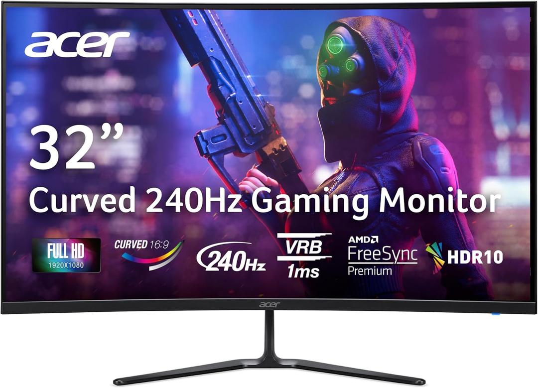 acer Nitro 31.5 Inch FHD 1920 x 1080 1500R Curved PC Gaming Monitor | AMD FreeSync Premium | 240Hz Refresh | 1ms VRB | VESA Mountable | HDR10 | One Display Port 1.4 & Two HDMI 2.0 | ED320Q X2bmiipx