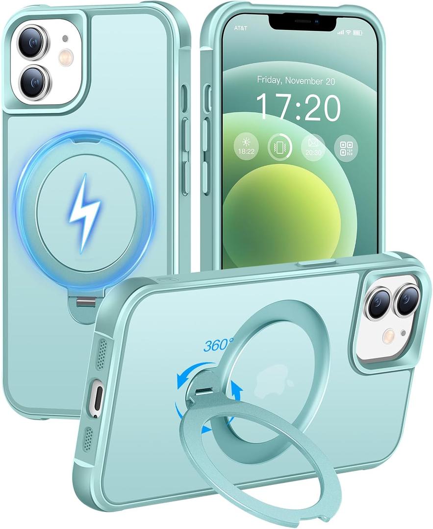 HuwaiH 360° Rotatable Magnetic Ring Stand for iPhone 12/12 pro Case, Compatible with MagSafe, Military-Grade Shockproof, Anti-Scratch Matte Translucent Phone Case for iPhone 12/12 pro(Lake Blue)
