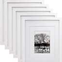 Egofine 11x14 Picture Frames Made of Solid Wood 6 PCS White Covered by Plexiglass - for Table Top and Wall Mounting for Pictures 8x10 or 5x7 with Mat Horizontally or Vertically Display Photo Frame