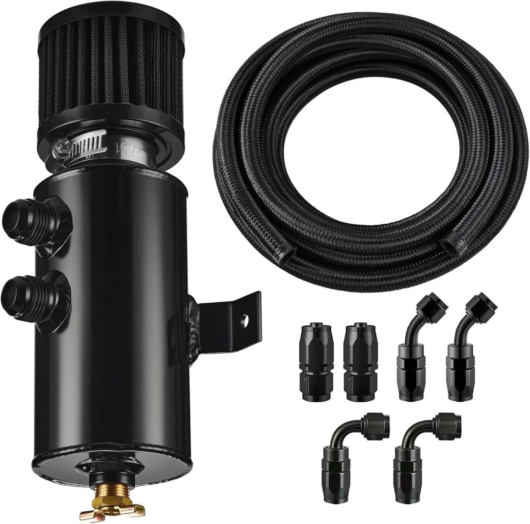 EVIL ENERGY 10AN Oil Catch Can, Breather Tank with AN10 Fuel Line Kit Nylon Braided CPE 10FT